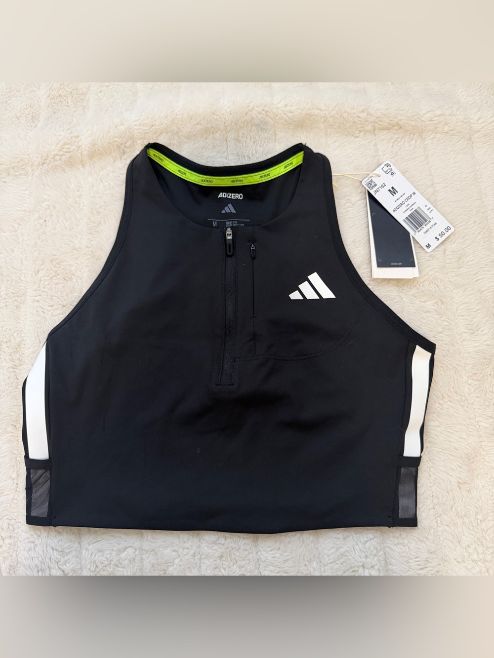 adidas Black Crop Sports Tank with White Logo